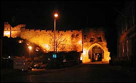 Lincoln Castle at night.