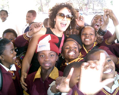 Jenna and school children