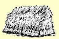 A hovel of stacked flax. Original drawing by Brian Willis.