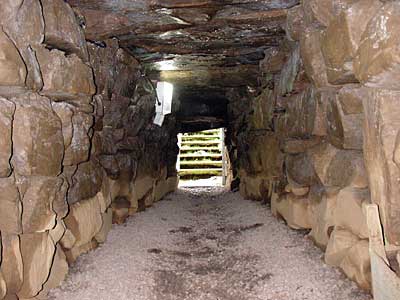 A view of the entrance from within, showing the solar powered lighting