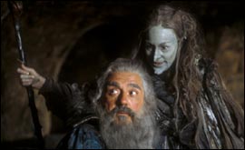Henry Woolf as Dr Cornelius and Barbara Kelleman as the White Witch in a series of childrens drama the "Chronicles of Narnia" by C.S.LEWIS