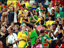 South Africa football fans at a friendly against Zimbabwe