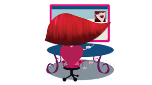 DB at her computer