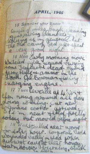 Diary entries for the 15th to the 18th of April 1945