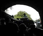 A boat enters the tunnel