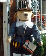 Shakespeare bear outside the Stratford Teddy Shop