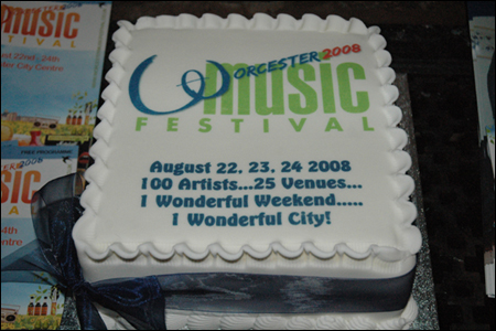 The special cake to mark the launch of the Worcester Music Festival.
