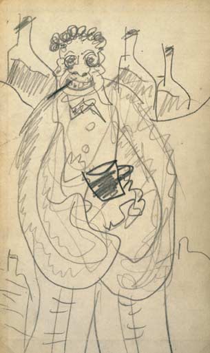 Dylan Thomas - Self-caricature. Pencil, 