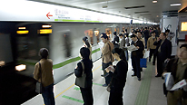 SUBWAY TRAIN ARRIVING AT PEOPLE'S SQUARE. SHANGHAI. CHINA © BBC/Kevin Foy  