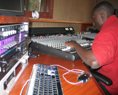 Bruno the engineer mixes down a track for Edu's show