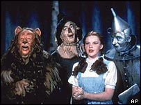 Judy Garland, em O Mágico de Oz, com o vestido azul e branco