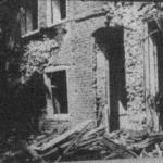 The exterior of the Common Room the morning after the bomb that devastated the building at Swanley Horticultural College. It was too badly damaged to repair and was  later demolished.