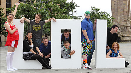 The LOL team filming on location in Custom House Square, Belfast
