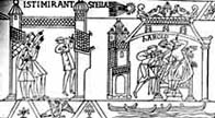 Black and white illustration showing Harold's coronation