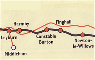 Larger image: Map of the line from from Newton-le-Willows to Leyburn