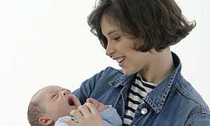 Emma Grundy (played by Felicity Jones) with baby George Edward Grundy