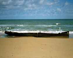 the rusting remains of a "Higgins" boat. The landing craft used by the Allied Forces