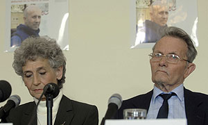 Graham and Margaret Johnston at press conference on 12 April