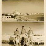 Beghazi from the roof of the Officer's Mess, 1946.   Standing, Lt Gowdy left, writer centre, Maj Ward, Royal Engineers right.   Two German Batmen on the front row.