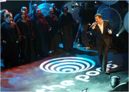 Steve on stage at the R1 / TOTP Christmas Party