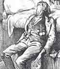 'Punch' cartoon depicting an old soldier of Dickens' era, starving to death
