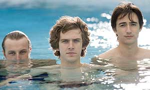 The Line of Beauty: (L-R) Oliver Coleman as Toby Fedden, Dan Stevens as Nick Guest and Alex Wyndham as Wani Ouradi