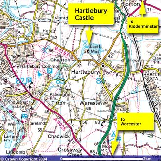 Map showing Hartlebury Castle