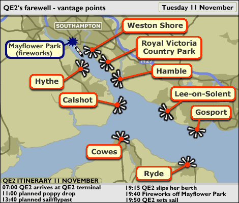 QE2 farewell map