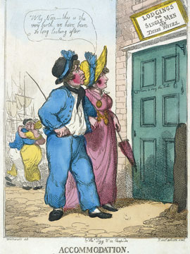 Plate 15: ACCOMMODATION or Lodgings to let in Portsmouth!!, by T.Rowlandson and/or George M.Woodward (artist), Thomas Rowlandson (engraver) and Thomas Tegg (publisher), 30 June 1808. Macpherson Collection . NMM Repro. ID RM/66/340 or PX 8580