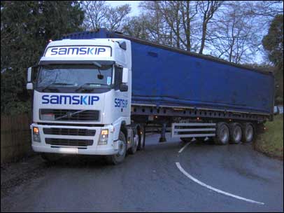 Jack-knifed HGV lorry