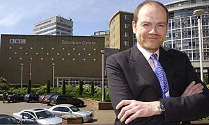 Mark Thompson outside BBC Television Centre, London