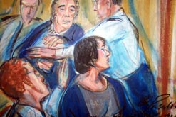 Fred West is restrained during a court appearance of his wife