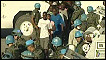 Haitianos fazem fila para receber alimentos