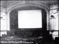 The Hippodrome stage, with cinema screen in place