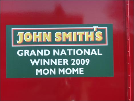 The plaque on the lorry that brought Grand National winner Mon Mome back home to Herefordshire.