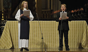 Alice Halstead and Harry Bradford singing a duet at St Paul's Cathedral (image: BBC/Gary Moyes)