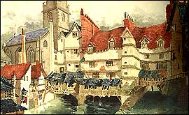 Houses on Exe Bridge in 1880s