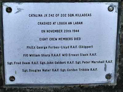 Names on memorial tablet to 1944 Catalina crash