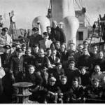Crew of the "Minna". Joe Leghorn, 3rd Engineer, top left. Lionel Humphreys, Chief Engineer, bottom left. Crew of the "Minna". Joe Leghorn, 3rd Engineer, top left. Lionel Humphreys, Chief Engineer, bottom left.