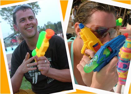 Scott Mills and Westwood at the pool party