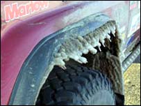 Picture: Icicles form on the wheels of Sarah's Land Cruiser