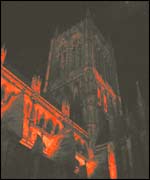Lincoln Cathedral at night.