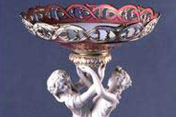 An ornate fruit stand hand-painted by William Cook, dated from 1855. Image courtesy of the Ironbridge Gorge Museum Trust