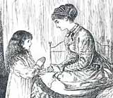 'Punch' cartoon depicting Victorian woman praying with child