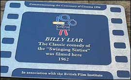 Commemoration plaque for the film Billy Liar which was filmed in Bradford