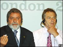 Lula e o primeiro-ministro britânico Tony Blair