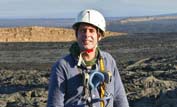 Iain Stewart abseiling into the mouth of the volcano Erta Ale, Ethiopia