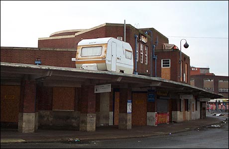 Caravan on the roof of Derby bus station
