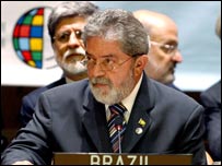 O presidente Luiz Inácio Lula da Silva falando na ONU, nesta segunda-feira (foto: Marcello Casal/Abr)