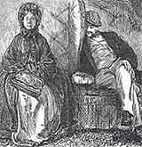 'Punch' cartoon, depicting a Victorian woman travelling alone on a train